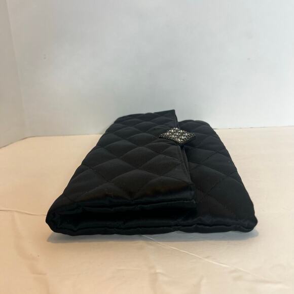 KATE LANDRY Black Clutch Quilted Vtg Purse Evening Folder Bag With Rhinestone - Picture 13 of 16